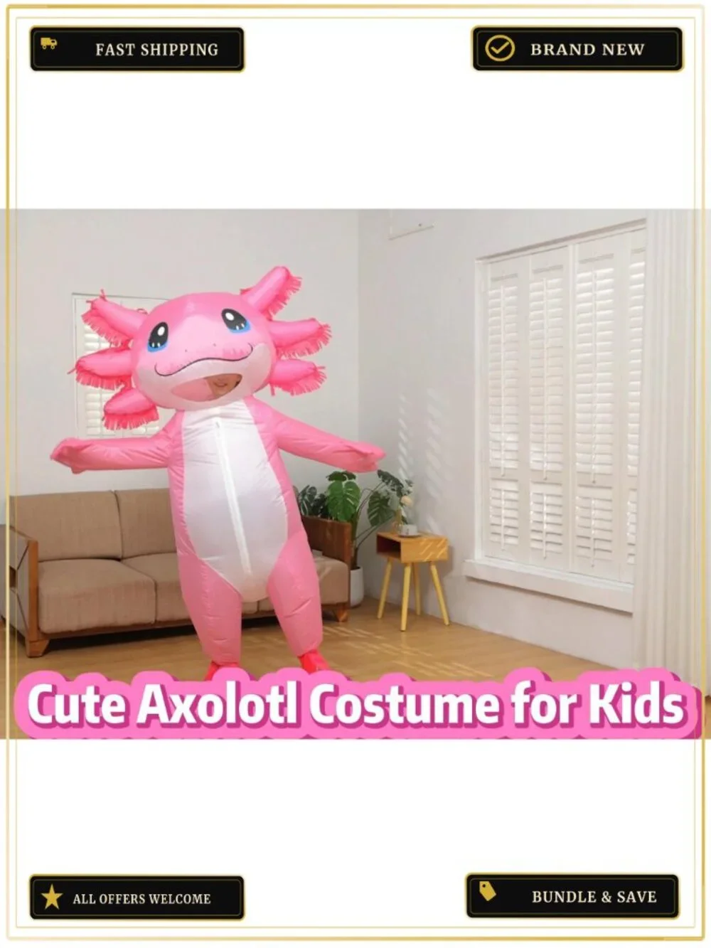 Kids Inflatable Axolotl Costume Polyester Halloween Blow Up Suit